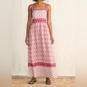 FAHERTY Gracie Dress Fuchsia Clara Ikat Print Tank Long Linen NWT Size M
